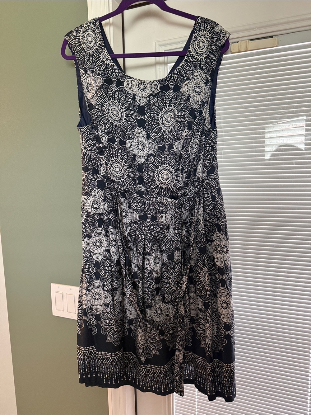 Dress Barn Navy and White Floral Lace-Print Midi Dress